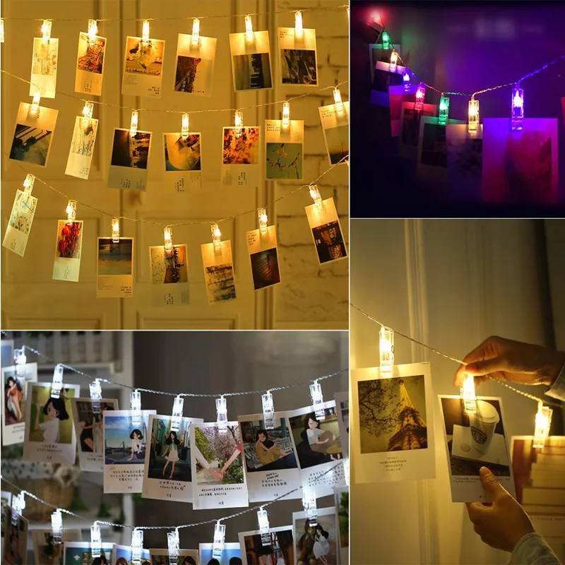

LED Card Pictures Photos Clips Peg String Lights Bright Battery Power Festival Party Wedding Valentines Decor light Indoor Home