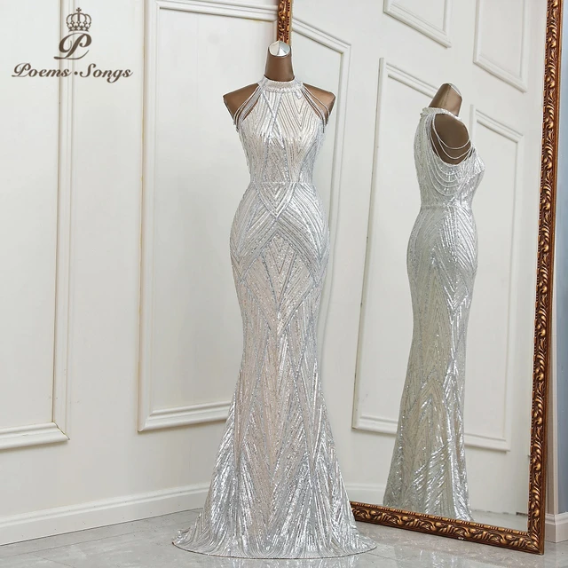 Customized Silver mermaid evening dress robe de soiree femme vestidos de fiesta bridesmaid dress mariage robe vestidos 1
