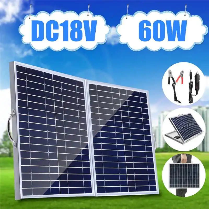 18V солнечная панель 60W Складная портативная солнечная панель с автомобильным зарядным устройством для наружного кемпинга аварийный свет водонепроницаемый