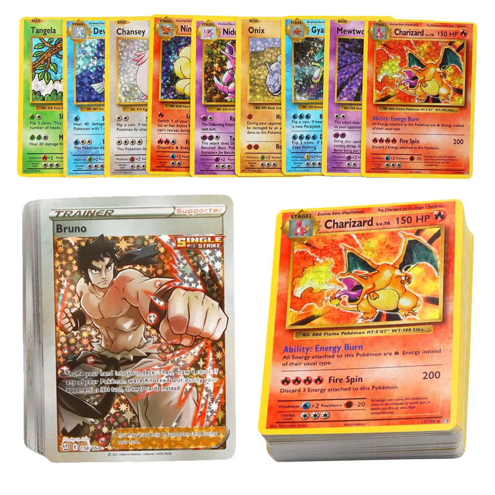 50-60Pcs Classic Pokemon English Cards Gx V Vmax Charizard Ninetales Mewtwo Zapdos Game Collection Cards