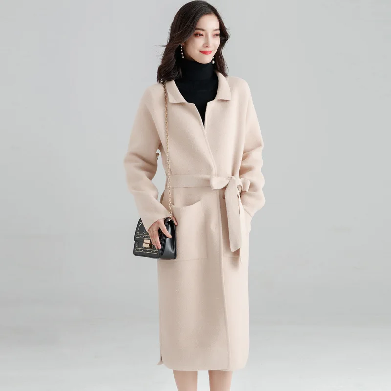 Office Lady Loose Womens Long Coats Outwear Winter Single Breasted Wool Blend Coat And Jacket Turn-down Collar Ladies Coats white bubble coat