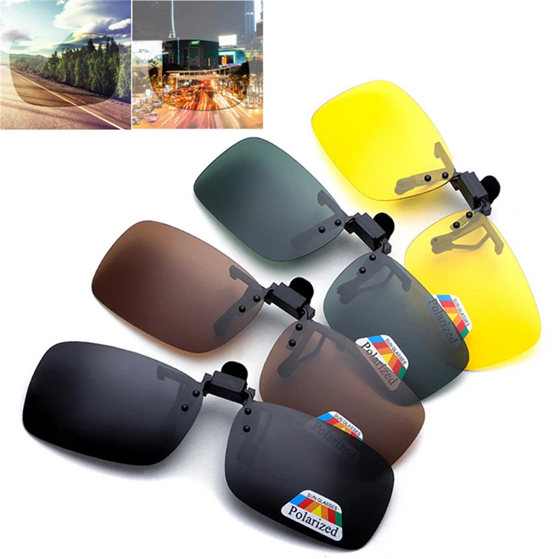Clip-on Polarized Day Night Vision Flip-up Len Car Driver Anti UVA UVB Sunglasses Goggles Anti-Glare Glasses Clip Unis | Аксессуары для