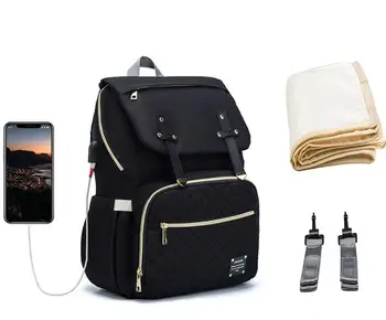 

Lequeen Brand Diaper Bag Large Capacity USB Mummy Bag Travel Backpack Designer Nursing Bag for Baby Care