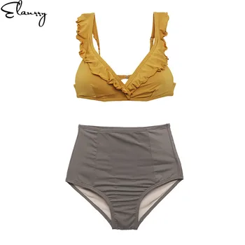 

Bikinis 2019 Women Padded Push-up Bra Bikini Set Ruffles Swimsuit Hig Waist Bathing Suit Swim Maillot De Bain Biquinis Femme