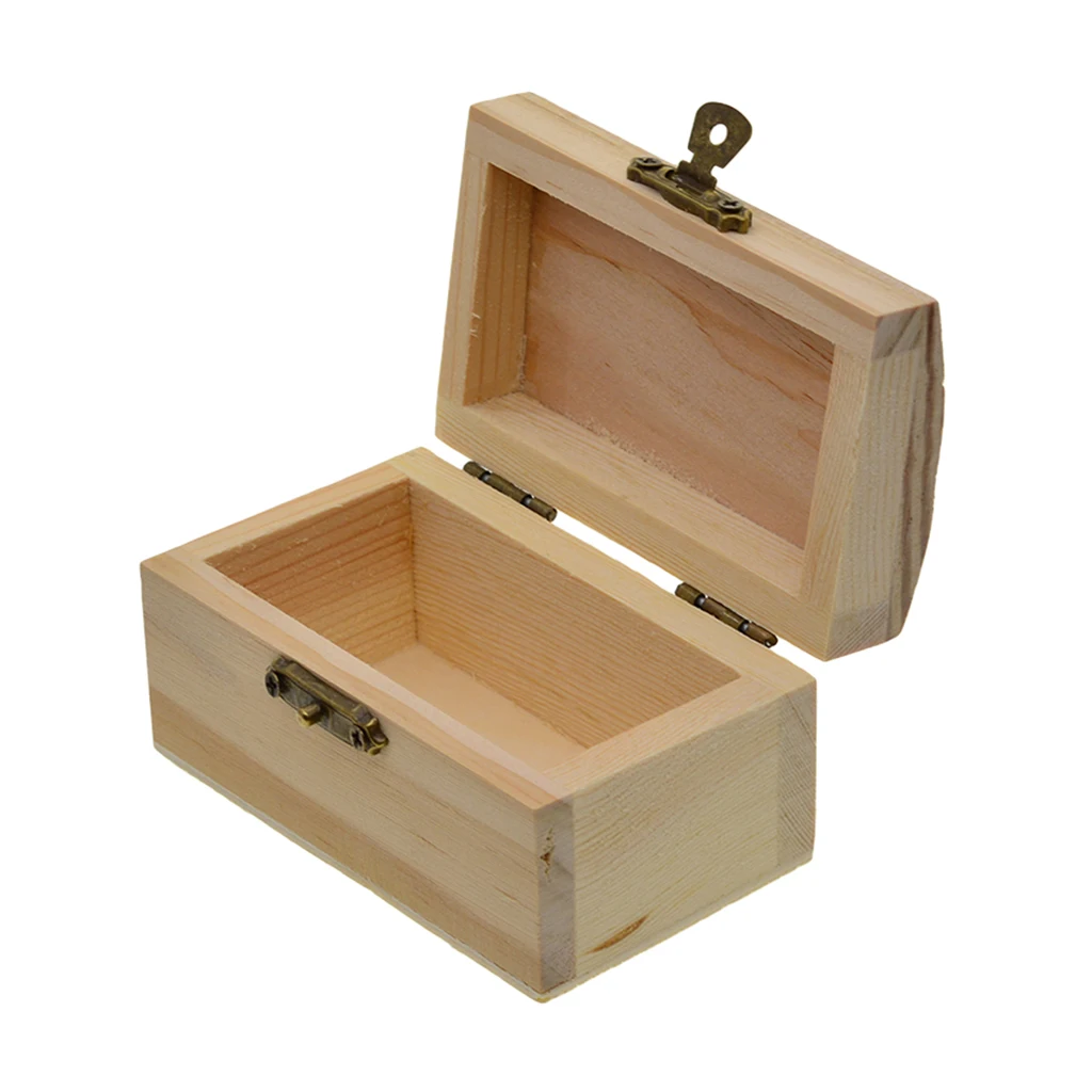 Unfinished Wooden Box, Treasure Case for Jewelry Makeup Trinkets, Home Storage and Organizer Showcase