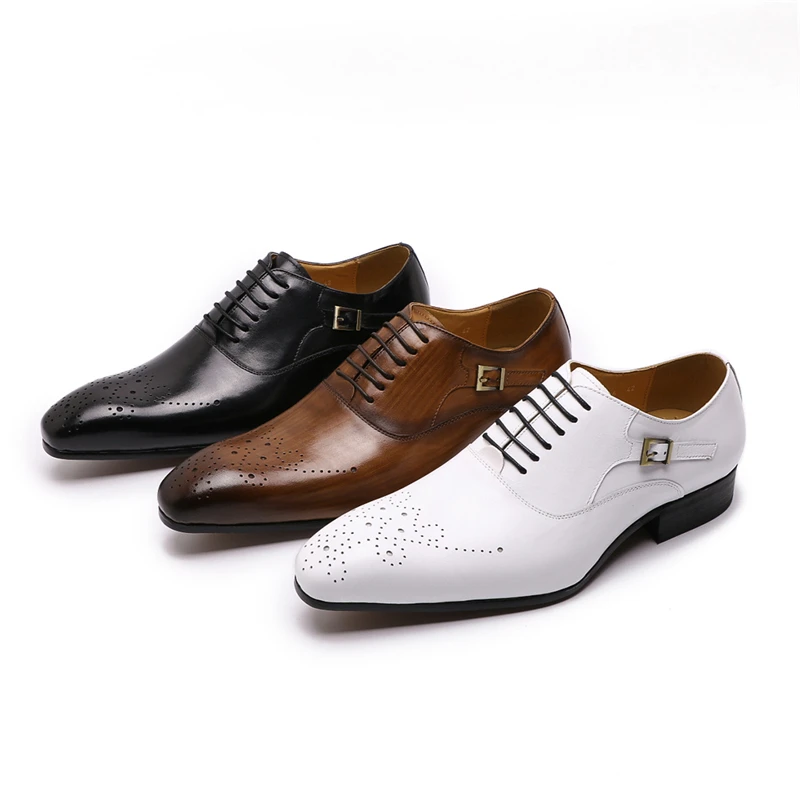 Мужские модельные туфли ручной работы в итальянском стиле; Туфли-оксфорды из натуральной кожи с пряжкой на шнуровке для свадьбы и офиса; цвет черный, коричневый