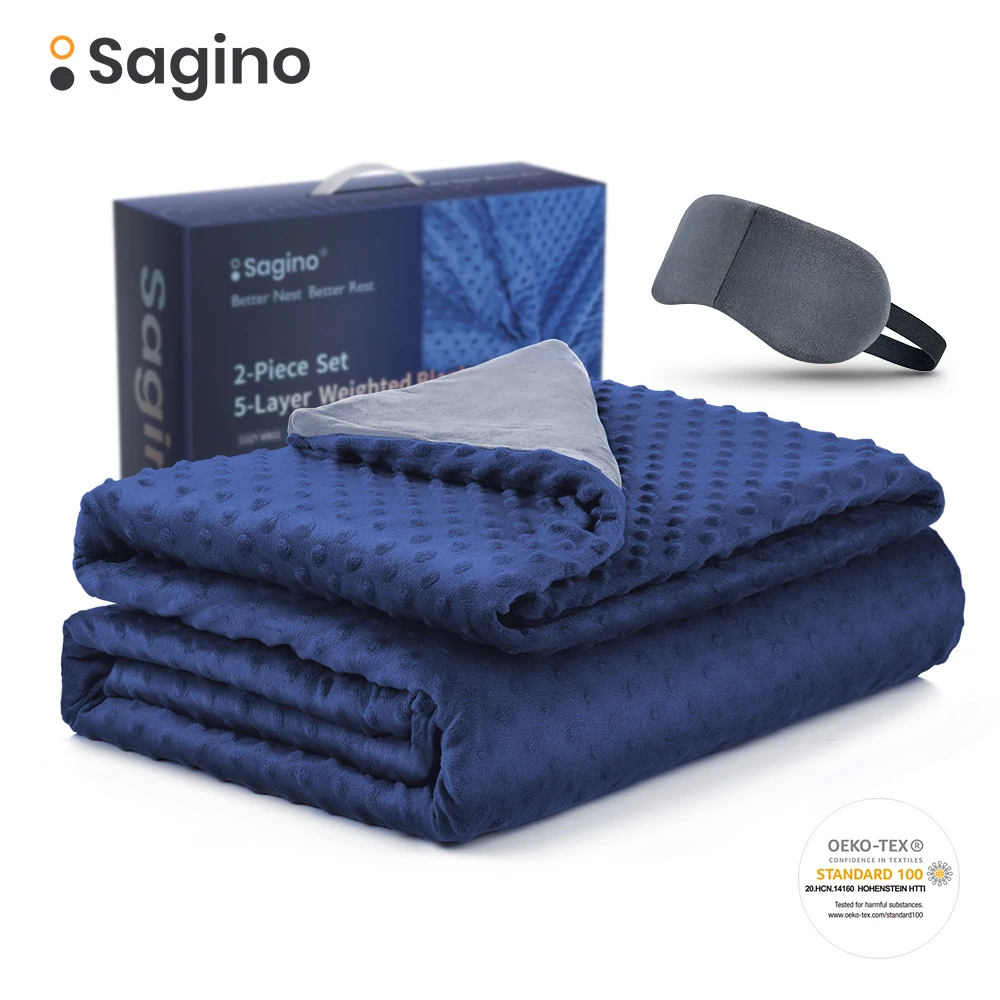Sagino Weighted Blanket Cotton Cover Heavy Blanket Promote Deep Sleep Reduce Anxiety Quilt For Bed Sofa 7-Layer Design 20/15lbs