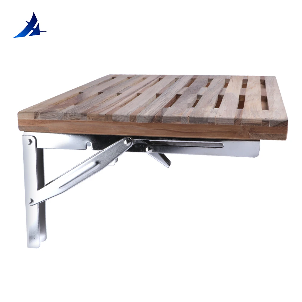 445mm*330mm Teak Wall Mount Fold Down Bench With Slots For Boat, Shower Room, Steam, Sauna Room