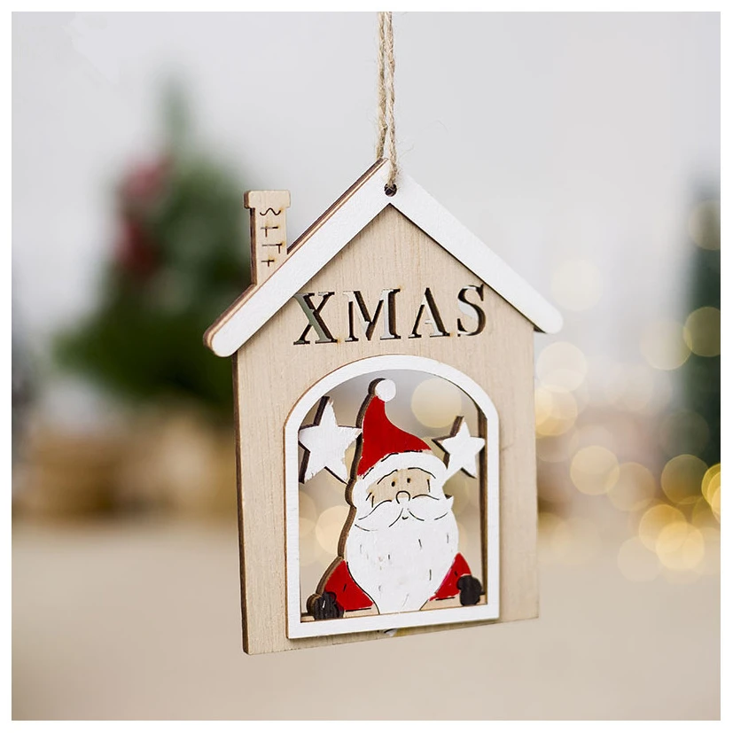 Рождественские деревянные подвески, украшения Санта Клауса, снеговика, деревянные украшения для рождественской елки, детские подарки, украшения - Цвет: Бургундия