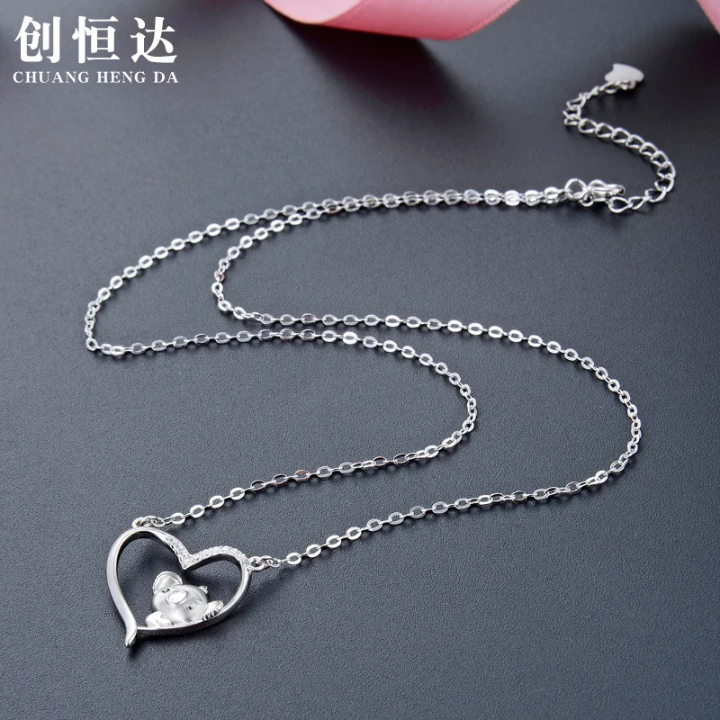 

Retro Hot Selling Accessories Simple Popular Fashion Choker S925 Fine Silver WOMEN'S Necklace Zircon Heart Necklace