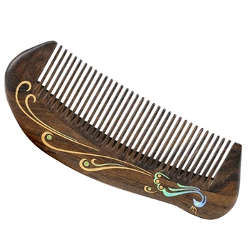 

Natural Handmade Wooden Comb with Colorful Peacock, Fine Tooth Short Style Sandalwood Comb Hair Comb