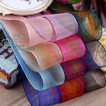 

100yards 25/38/70mm stripes rainbow korean organza sheer ribbon for wedding party supplies handcraft hair bow accessories