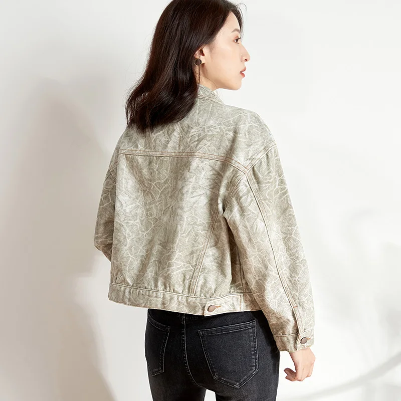 Женская короткая джинсовая куртка LEIJIJEANS модная свободная армейской расцветки с