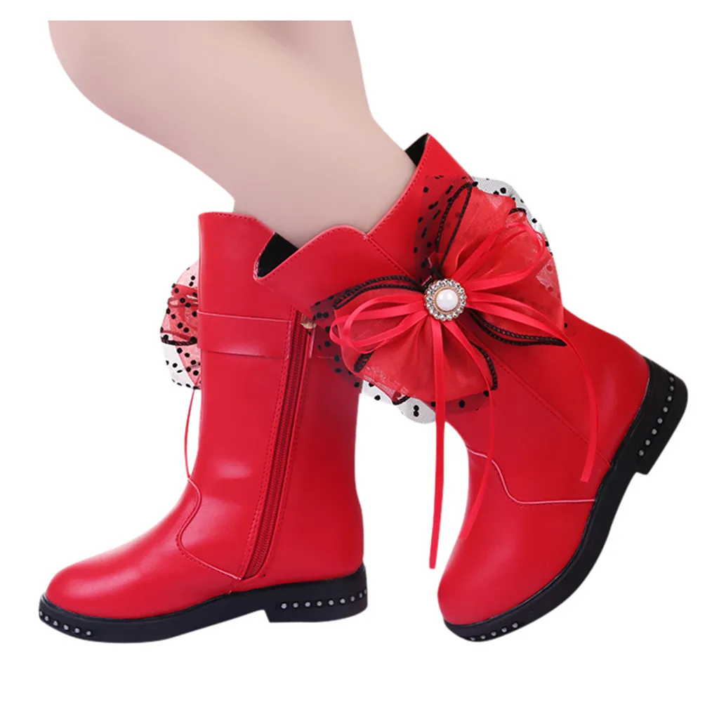 Детская модная обувь для девочек с бантом-бабочкой; водонепроницаемые ботинки martin из искусственной кожи; теплые зимние ботинки для детей ясельного возраста; кроссовки