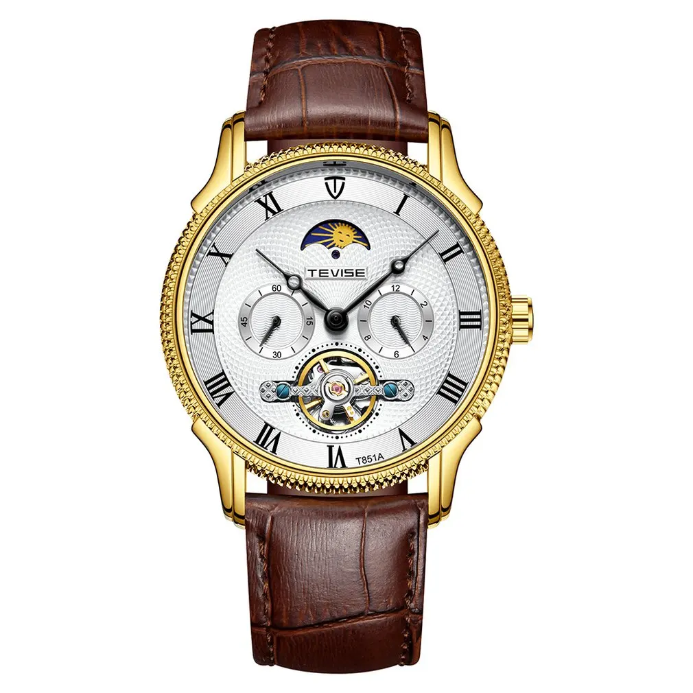 

Fashion Casual Fall Multi-Function Watch Belt Watch Tourbillon Machinery Sun And Moon Stars Men'S Watch