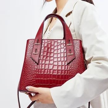 

handbag crocodile pattern European and American fashion first layer cowhide embossed shoulder messenger handbag leather handbag