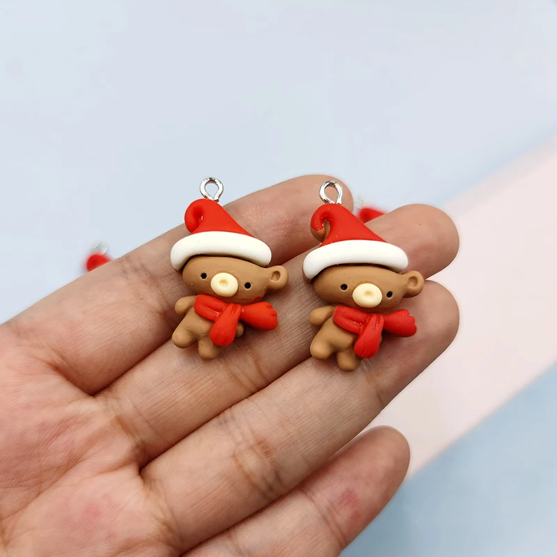 10ps Christmas Bear Charms For Jewelry Making Craft DIY Pendants Earrings Bracelets Handmade Cute Animals Craft C649