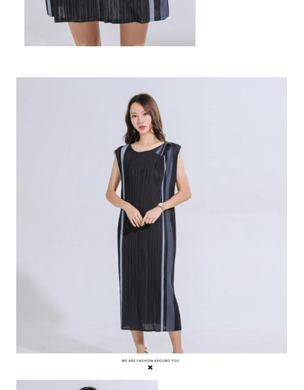 Miyake fold платье в полоску с круглым вырезом прямое платье доступно без рукавов