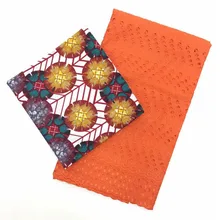 Лучшие оранжевые кружевные ткани, молочный шелк, шнур, кружевная ткань, африканская Анкара, ткань с восковым принтом, ткань 3 ярдов+ 2,5 ярдов, гипюровое кружево