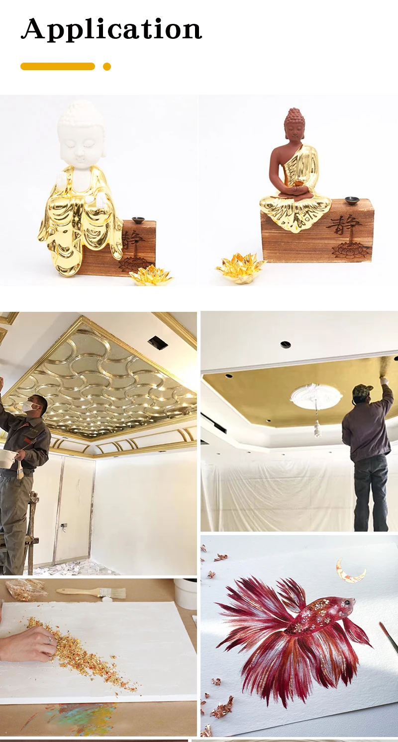 Kit Foglia Oro Per Decorazione - Colla E Vernice Base Acqua 100ml, 100 Foglie Oro, Pennelli E Accessori - Foto 7