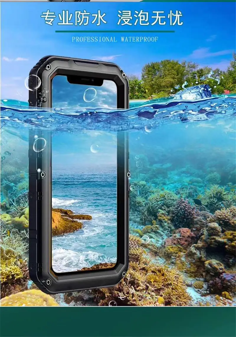 360 Heavy Duty Metal Armor Protection Case IP68 Waterproof Shockproof Cover for iPhone 11 12 Pro X Xs Max XR 6 6s 7 8 Plus SE