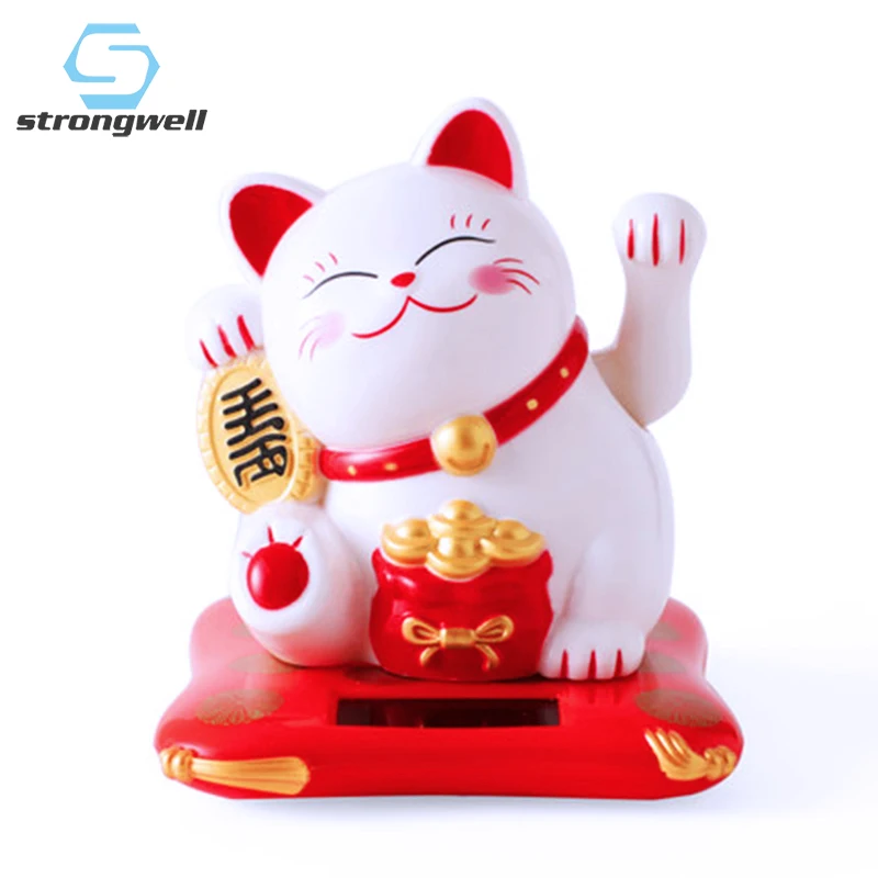 Strongwell Chinese Lucky Cat Figurine Shaking Hand Feng Shui Craft Fengshui Car Home Decoration Accessories Tabletop Gift | Дом и сад