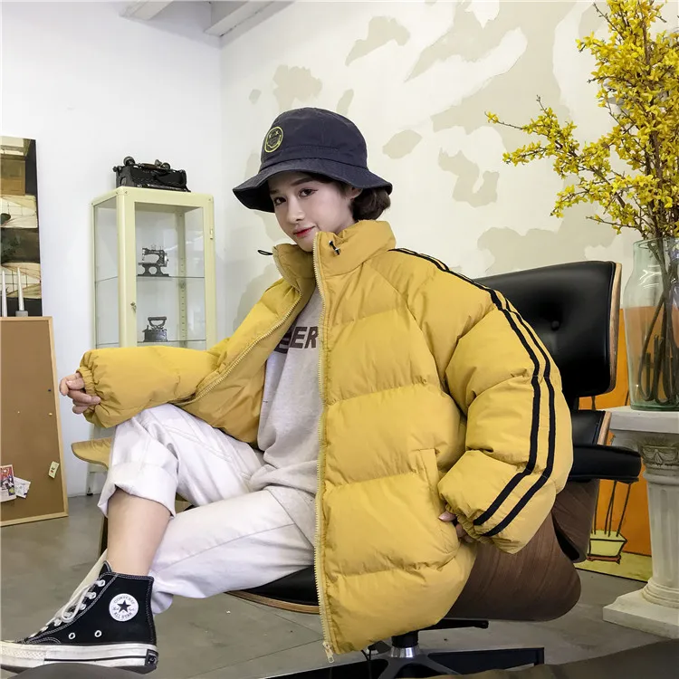 

2018 Autumn And Winter New Style Korean-style Loose-Fit Versatile Couples down Coat Thick Stand Collar Side Stripes down Jacket