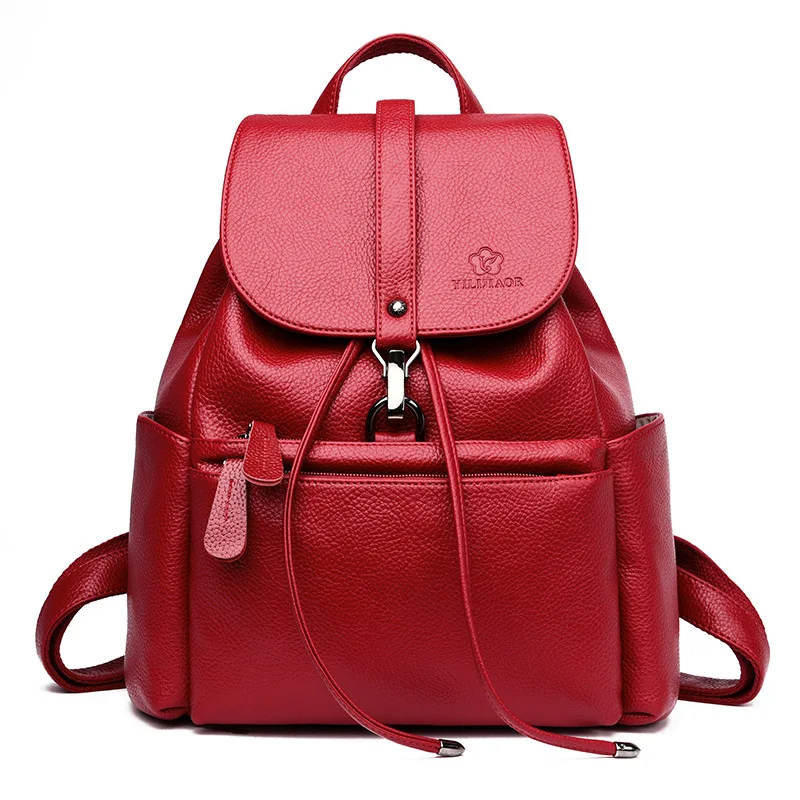 

Shoulder bag women's bag 2019 new European and trend with lychee PU leather youth student bag travel backpack