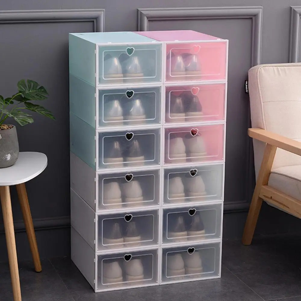 Коробка для хранения, 1 шт., складная прозрачная пластиковая стойка для хранения обуви, коробка для хранения, Пластиковый Штабелируемый органайзер для обуви, Прямая поставка FDH