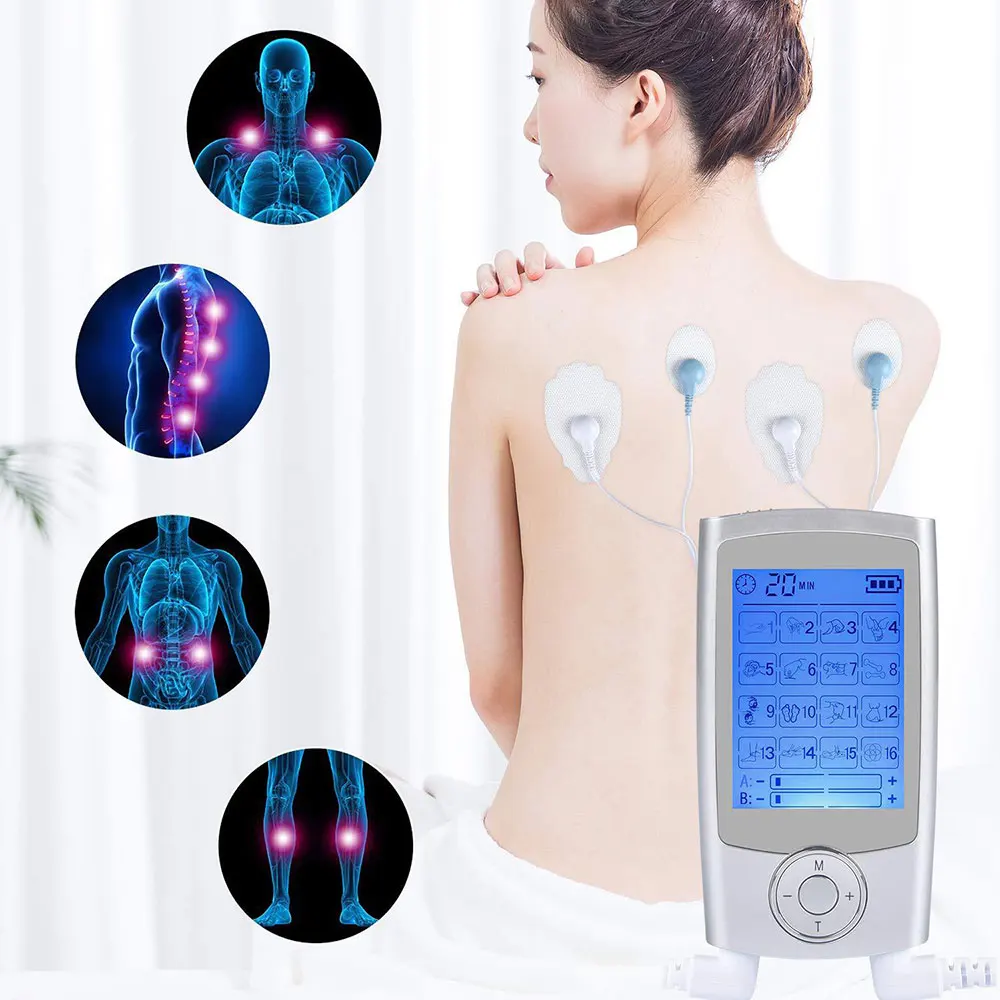 Rechargeable 16 Modes Electronic Pulse Massager EMS TENS Unit Muscle Stimulator Pain Relief Therapy with 12pcs Electrode Pads