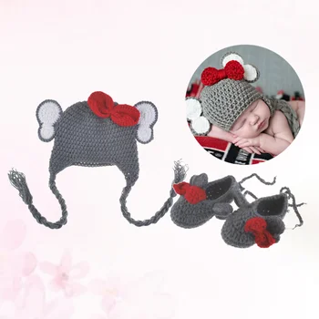

Newborn Elephant Costume Knitted Baby Animal Hat and Shoes Set for Photo Shoot Infant Crochet Photography Props