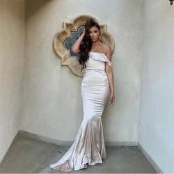 Off Shoulder Mermaid Cocktail Party Dresses Satin Robes De Soirée Long Side Slit Prom Evening Gown For Women платье на выпускной