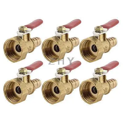 

6pcs 1/2PT Female Thread to 10mm Hose Barb Vinyl Handle Brass Ball Valve