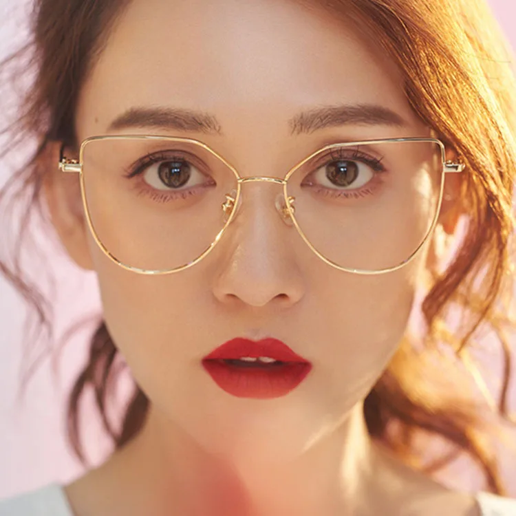 

LONSY Ladies Cat Eye Glasses Frames Women Metal Frame Computer Optical Eyewear Fashion Luxury Brand Design Cateye Sunglasses