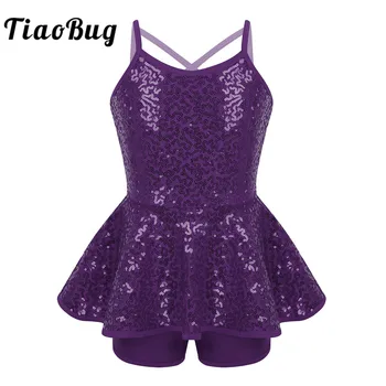 

TiaoBug Kids Dance Wear Shiny Sequins Spaghetti Straps Gymnastics Leotard Unitards Girls Ballet Dress Stage Performance Costume