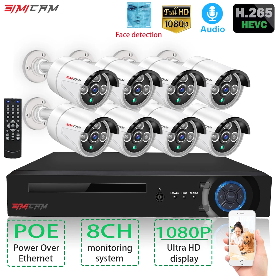 Охранная камера 2/8ChannelPOE система видеонаблюдения NVR kit 1080P HD видео IP IRCUT 2mp POE
