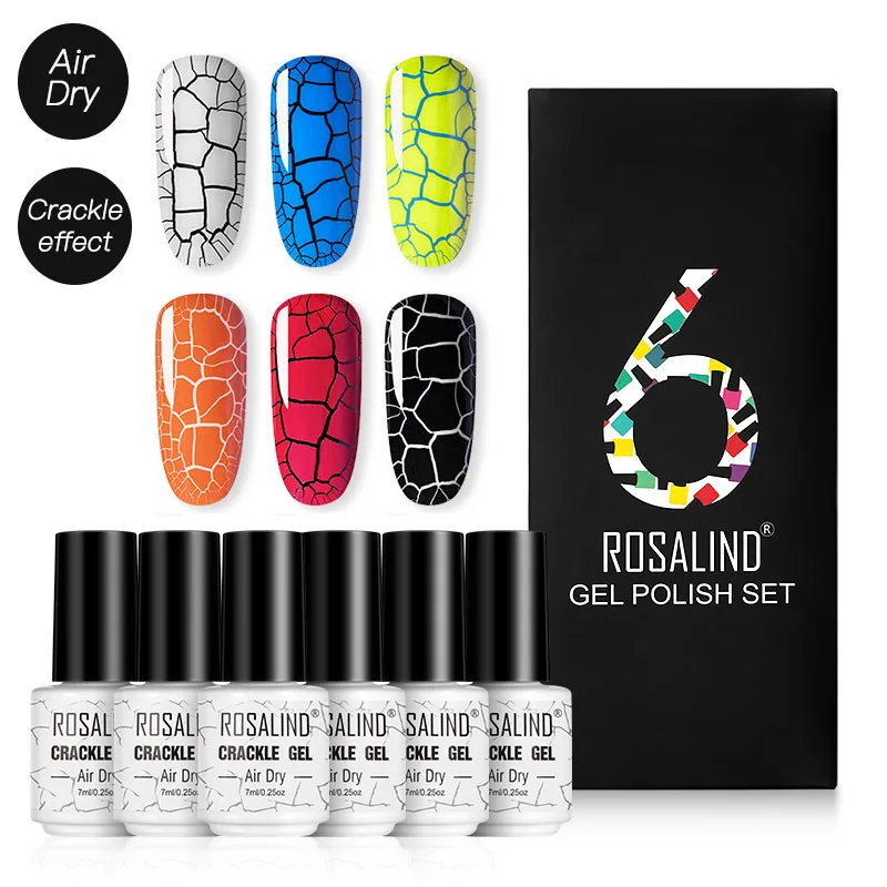 Crackle Gel Set ROSALIND гель-кракле набор для полировки ногтей сухой на воздухе гель-Лаки Все для маникюра замочить от полупостоянного нейл-арта нужно базовое верхнее покрытие - Цвет: Crackle Gel Set