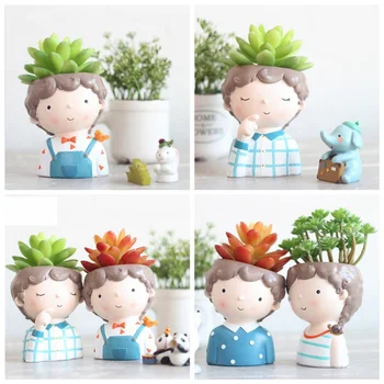 

Succulent Plant Pot Cartoon Cute Boy Mini Flower Pot Creative Design Planters Small Bonsai Flower Pot Home Office Desk Decor