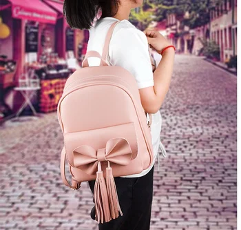 

Simple Sweet Girls Butterfly Knot Backpack Dainty Fashion Teenager Schoolbag Women Outgoing Casual Leather Bags Mochila DF610