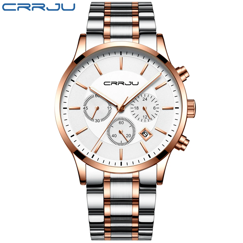 silver rose white Relogiio Masculino CRRJU Топ люксовый бренд Мужские часы Мужские Модные Классические кварцевые часы с хронографом мужские повседневные водонепроницаемые часы - Цвет: silver rose white