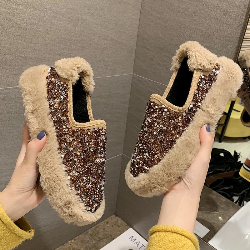 

Crystal All-Match Shoes Woman 2019 Women Modis Loafers Fur Clogs Platform Round Toe Women's Moccasins Casual Female Sneakers