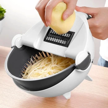 

Multifunctional Rotate Vegetable Cutter With Drain Basket Kitchen Gadgets Kitchen Accessories Fruit Vegetable Cutter DropShip