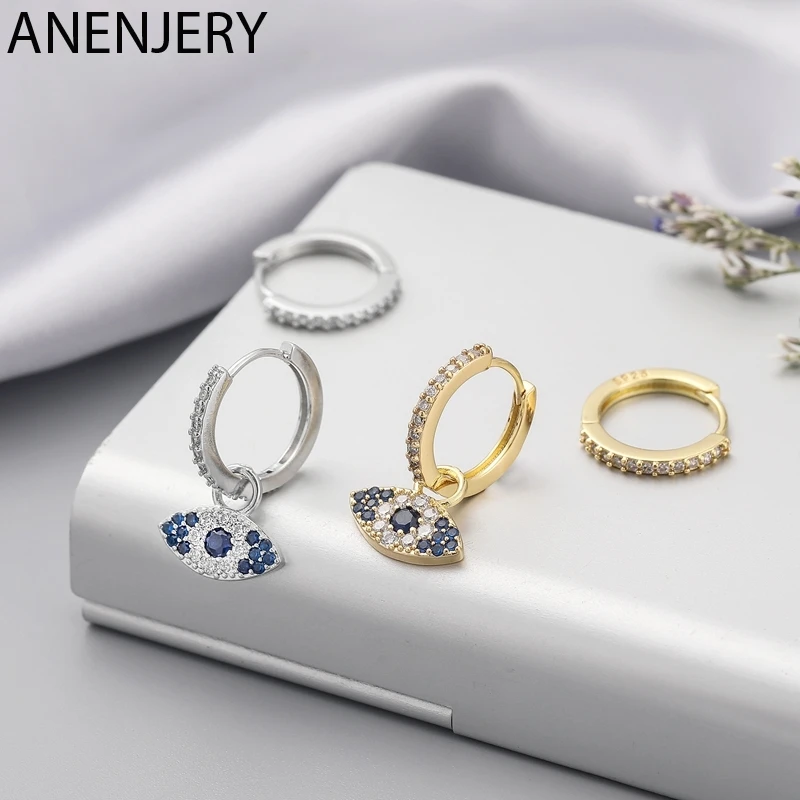 Женские серьги-кольца ANENJERY асимметричные серьги из стерлингового серебра 925