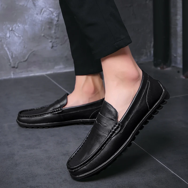 

Genuine Leather Shoes Men Footwear Fashion Brand Loafers High Quality outdoor Male Cowhide Men's Casual Shoes moccasins a4