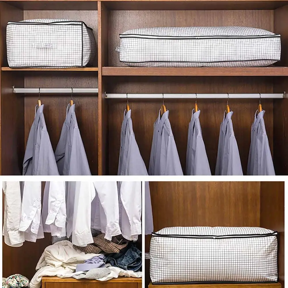  White Lattice Extra Large Under Bed Storage Bag For Blanket Sweater Wardrobe Clothes Finishing Bag 