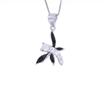 

Black Dragonfly Resin Necklace For Women 925 Sterling Silver Zircon Insect Pendants Collar Silver Chain Fashion Jewelry