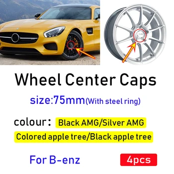 

4pcs 75mm 3pin black silver Car Wheel center Caps hub Covers for Mercedes Benz AMG Apple tree Styling Car Accessories