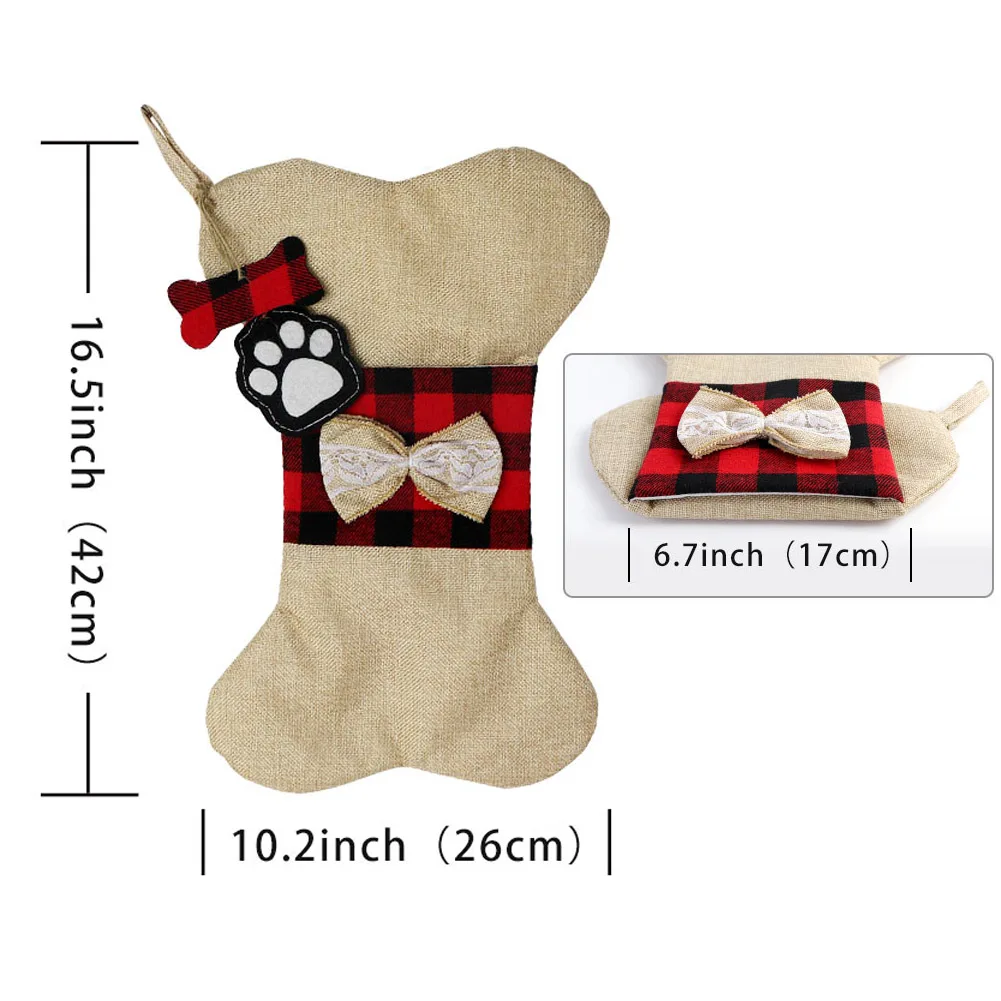 Теплые рождественские гольфы в красно-синюю клетку с рисунком собачьей лапы, 20 шт. детские подарочные сумки для рождественской вечеринки, украшения на год, 46x28 см - Цвет: Черный