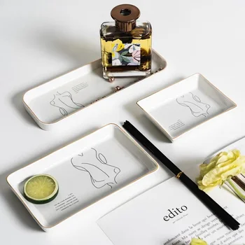 

Nordic Ceramic Dinner Dish Plates Creative Hand Drawing Phnom Penh Salad Cake Dessert Snack Jewelry Storage Tray Food Container