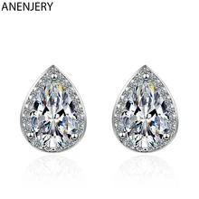 ANENJERY, ослепительные серьги-гвоздики в виде капель воды, мозаичные CZ серьги-гвоздики, 925 пробы, серебро, роскошные хрустальные свадебные серьги для женщин, S-E952